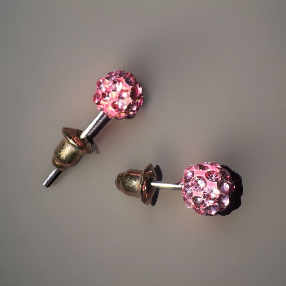 -EARRINGS Pink .25” Post With Rhinestones For Women